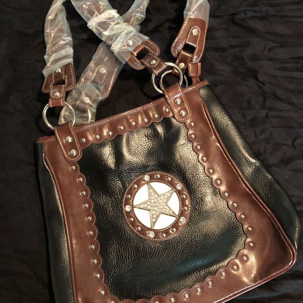 Black Brown Star leather purse
